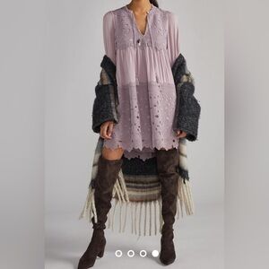 Anthropologie Embroidered Lace Tunic Dress Lilac NWOT Size M